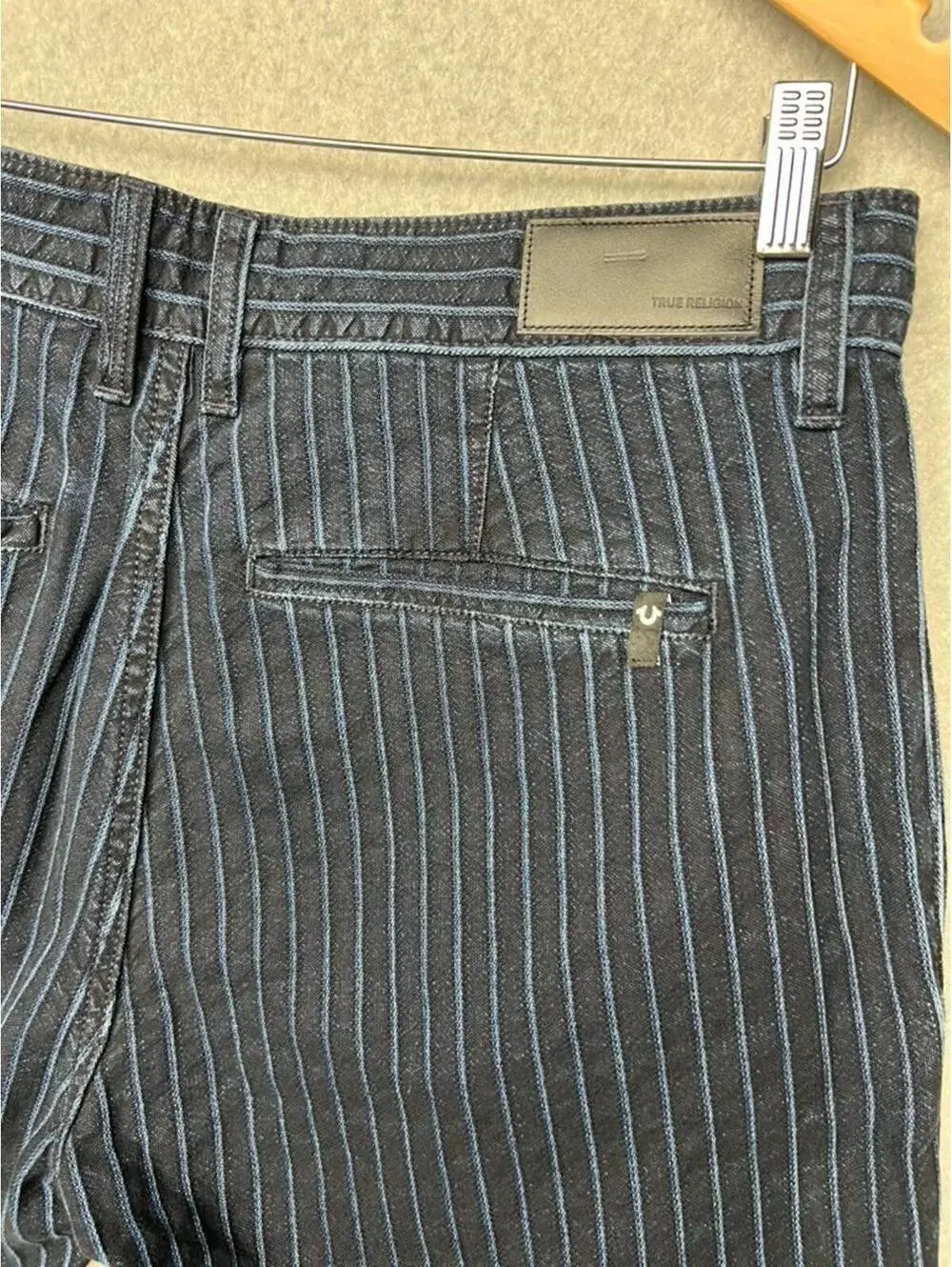 True Religion Devin PinStriped Cropped Jeans 34W Y2K Workwear Skater Retro